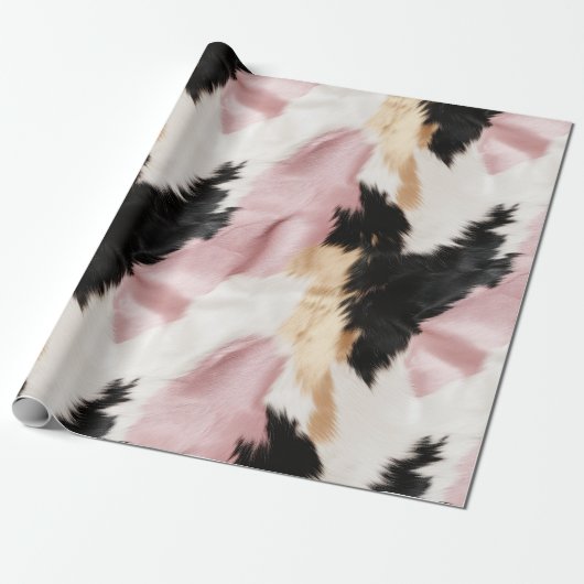 ピンクの白金ゴールド黒フェイク牛類動物 ラッピングペーパー (アンロールド)
