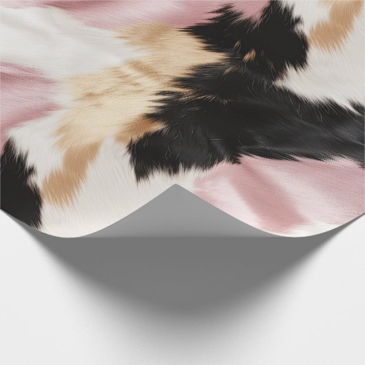 ピンクの白金ゴールド黒フェイク牛類動物 ラッピングペーパー (角)