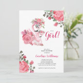 ピンクの白鳥の赤ちゃんシャワー 招待状 (スタンド正面)