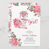 ピンクの白鳥の赤ちゃんシャワー 招待状 (正面/裏面)