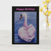 ピンクの白鳥のaceoのバースデー・カード カード (黄色い花)