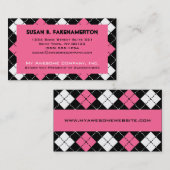 ピンクの白黒のアーガイル柄のプリント 名刺 (正面/裏面)