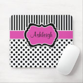ピンクの白黒のストライプのな水玉模様のマウスパッド マウスパッド (マウス)