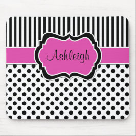 ピンクの白黒のストライプのな水玉模様のマウスパッド マウスパッド