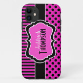 ピンクの白黒のストライプのな水玉模様のiPhone 5の場合 Case-Mate iPhoneケース (裏面)