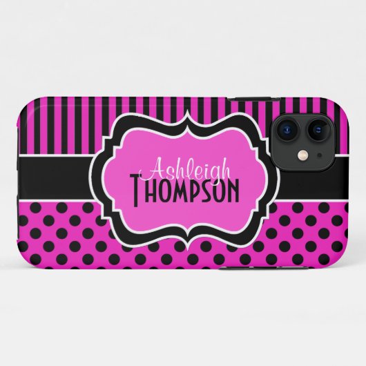 ピンクの白黒のストライプのな水玉模様のiPhone 5の場合 Case-Mate iPhoneケース (裏面(横))