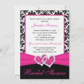 ピンクの白黒のダマスク織のブライダルシャワーの招待 招待状 (正面)