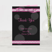 ピンクの白黒の水玉模様の結婚式は感謝していしています サンキューカード (正面)