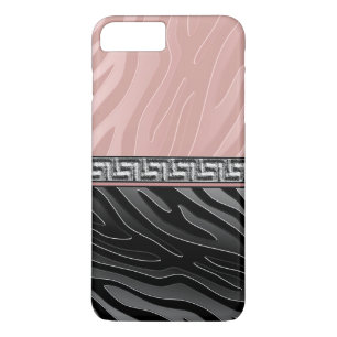 ピンクの白黒クロムシマウマのストライプのギリシャ人の鍵 iPhone 8 PLUS/7 PLUSケース