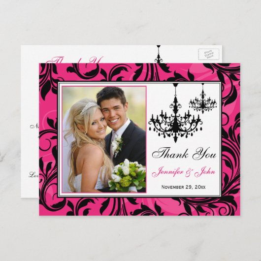 ピンクの白黒シャンデリアありがとうポストカード ポストカード (正面/裏面)