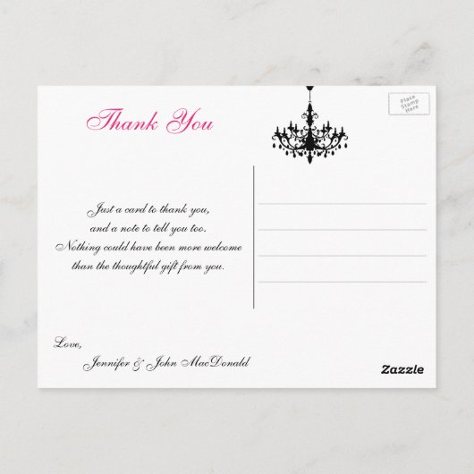 ピンクの白黒シャンデリアありがとうポストカード ポストカード (裏面)