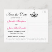 ピンクの白黒シャンデリア日付カードを保存2 案内ポストカード (裏面)