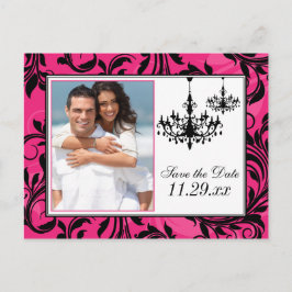 ピンクの白黒シャンデリア日付カードを保存2 案内ポストカード