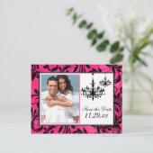 ピンクの白黒シャンデリア日付カードを保存2 案内ポストカード (スタンド正面)