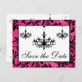 ピンクの白黒シャンデリア日付カードを保存 案内ポストカード (正面/裏面)