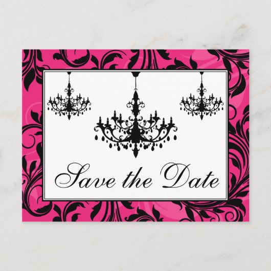ピンクの白黒シャンデリア日付カードを保存 案内ポストカード (正面)