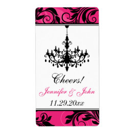 ピンクの白黒シャンデリア、ワインラベルをスクロール ラベル