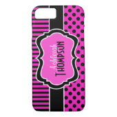 ピンクの白黒ストライプの水玉模様iPhone 7ケース Case-Mate iPhoneケース (裏面)