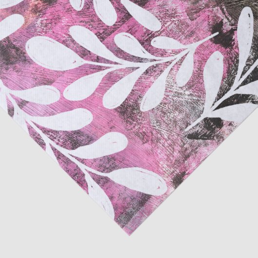 ピンクの白黒フローラ抽象芸術アートデコパージュ 薄葉紙 (詳細)
