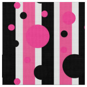 ピンクの白黒水玉模様ストライプ ファブリック (クローズアップ)