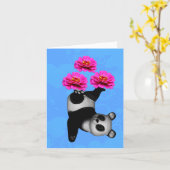 ピンクの百日草をジャグリングするパンダのクマのメモ カード (黄色い花)