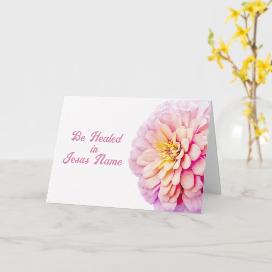 ピンクの百日菊 聖書の詩 お見舞いギフト カード (黄色い花)