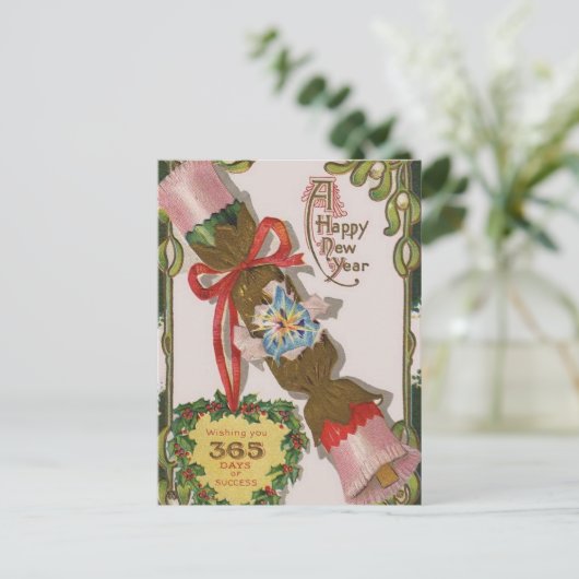 ピンクの盆栽を持った新年 シーズンポストカード (スタンド正面)