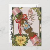 ピンクの盆栽を持った新年 シーズンポストカード (正面/裏面)