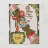 ピンクの盆栽を持った新年 シーズンポストカード (正面)