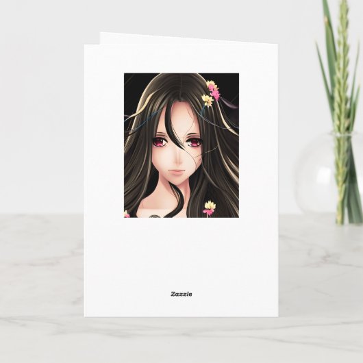 ピンクの目のブルネットのアニメ少女の漫画 カード (裏面)
