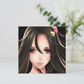 ピンクの目のブルネットのアニメ少女の漫画 カード (スタンド正面)
