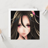ピンクの目のブルネットのアニメ少女の漫画 カード (正面/裏面インサイチュ)