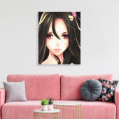 ピンクの目のブルネットのアニメ少女の漫画 キャンバスプリント (インサイチュ (リビング))