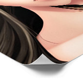 ピンクの目のブルネットのアニメ少女の漫画 ポスター (角)