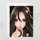 ピンクの目のブルネットのアニメ少女の漫画 ポストカード (正面/裏面)