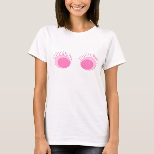 ピンクの目+まつ毛 レディース Hanes Nano Tシャツ ホワイト (正面)