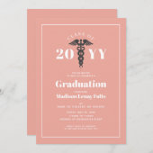 ピンクの看護師卒業 現代のミニマル ダスティーローズ 招待状 (正面/裏面)