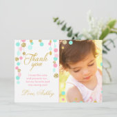 ピンクの真新しい金ゴールドのグリッターの誕生日のサンキューカード サンキューカード (スタンド正面)