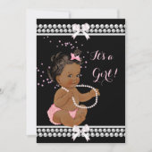 ピンクの真珠かわいい赤ちゃんシャワー女の子ブラックエスニック 招待状 (正面)