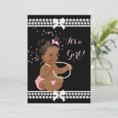 ピンクの真珠かわいい赤ちゃんシャワー女の子ブラックエスニック 招待状 (スタンド正面)