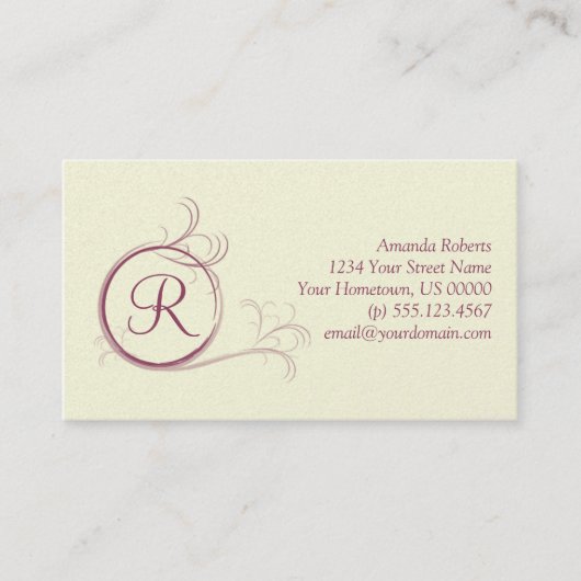 ピンクの真珠のモノグラムの名刺 名刺 (正面)