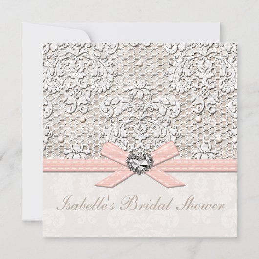 ピンクの真珠のレースのダイヤモンドのブライダルシャワー招待状 招待状 (裏面)