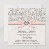 ピンクの真珠のレースのダイヤモンドのブライダルシャワー招待状 招待状 (正面)