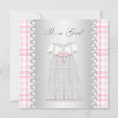 ピンクの真珠ドレスピンクのギンガムベビーガールシャワー 招待状 (正面)