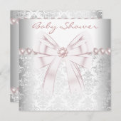 ピンクの真珠ピンクのダマスク赤ちゃん女の子シャワー 招待状 (正面/裏面)