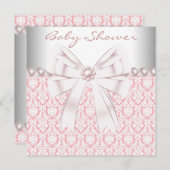 ピンクの真珠ピンクのダマスク赤ちゃん女の子シャワー 招待状 (正面/裏面)