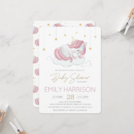 ピンクの眠るユニコーン赤ちゃんシャワー 招待状
