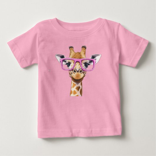 ピンクの眼鏡のキリン Tシャツ (正面)