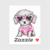 ピンクの眼鏡シールを着た可愛いプードルパピー シール (シート)