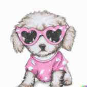 ピンクの眼鏡シールを着た可愛いプードルパピー シール (正面)